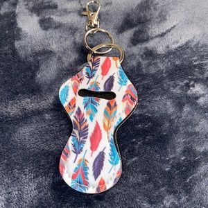 New multi-color feathers chapstick holder keychain